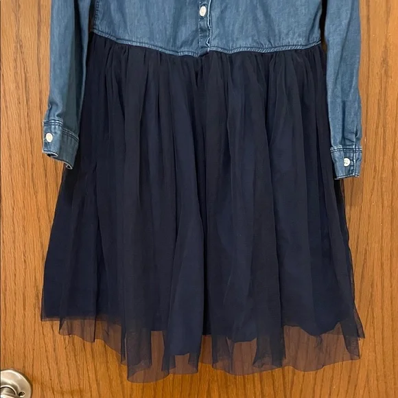 OshKosh B'gosh UGC Girls Size 10 Denim Chambray and Navy Tulle Dress - Picture 6 of 11